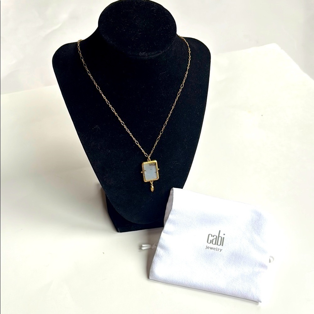 Cabi Gold Necklace with White and yellow Reversible Pendant
